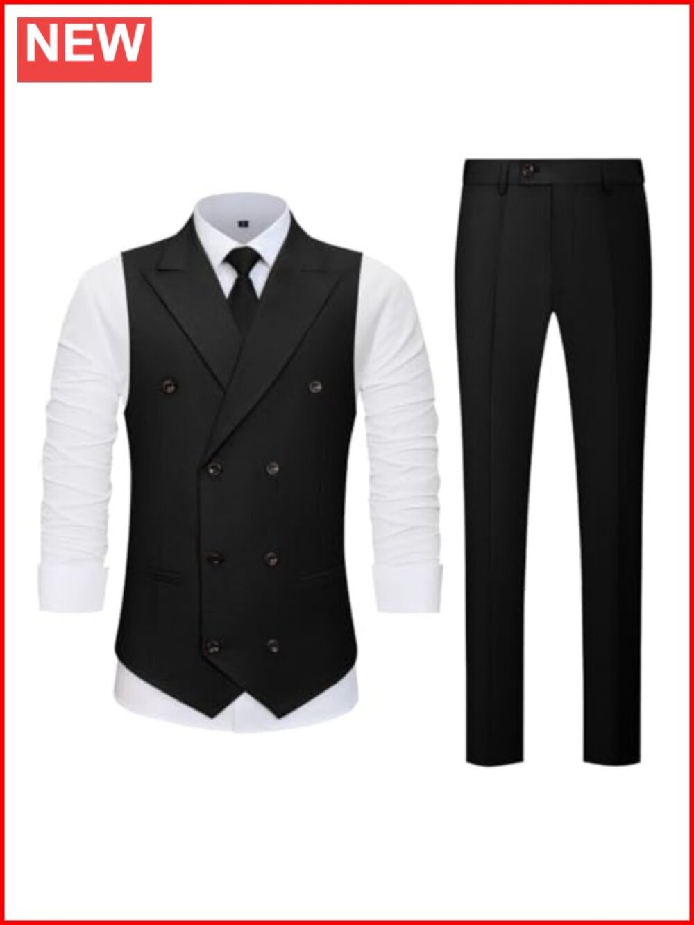 Men's Double Breasted Vest Pants Set Slim Fit Formal Suit